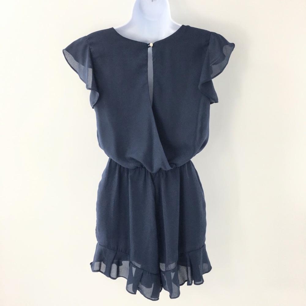 Everly Womens Romper Flutter Sleeves Elastic Waist Summer Tie Feminine Navy Sz - Picture 8 of 15
